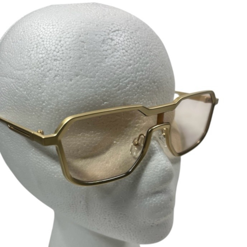 Geometric Gold Tone Sunglasses Light Tinted Lenses Fashion Eyewear New